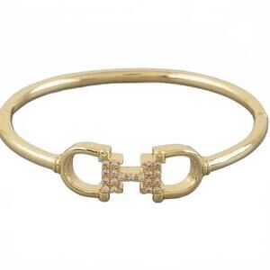 NEW 3AM BY H&D ACCESSORIES women's crystal horse bit link bangle bracelet in gol